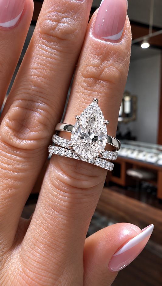 14k White Gold 5.00ct Lab Grown Pear Diamond Hidden Halo Solitaire Engagement Ring