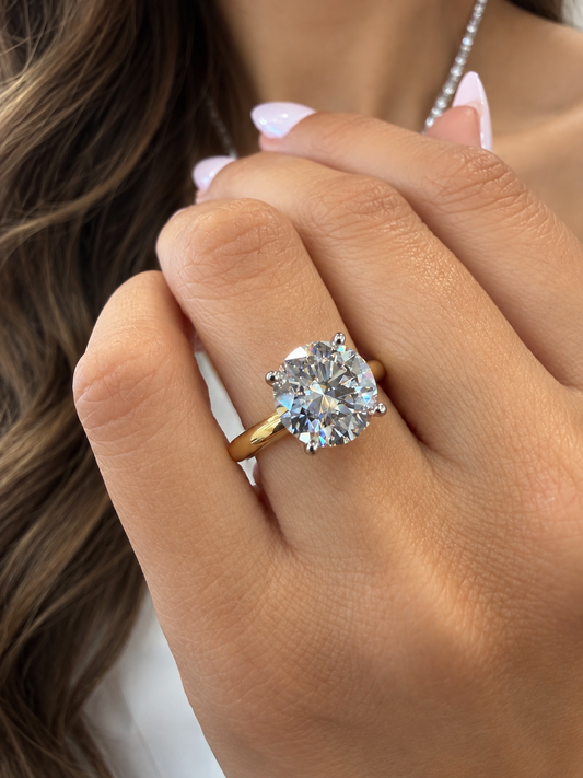 18k Yellow & White Gold Two Tone 3.02ct Natural Round Diamond Solitaire Engagement Ring