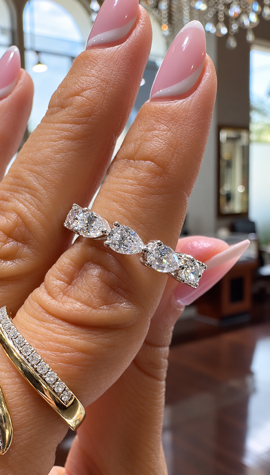 14k White Gold Lab Grown Pear Diamond East West Eternity Band 3.75ctw