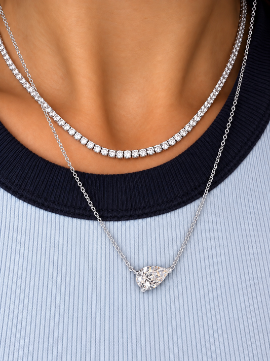 14k White Gold 1.50ct Lab Grown Pear Diamond Asymmetric Solitaire Necklace