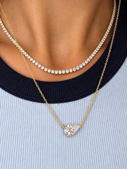 14k Yellow Gold 2.50ct Lab Grown Pear Diamond Asymmetric Solitaire Necklace