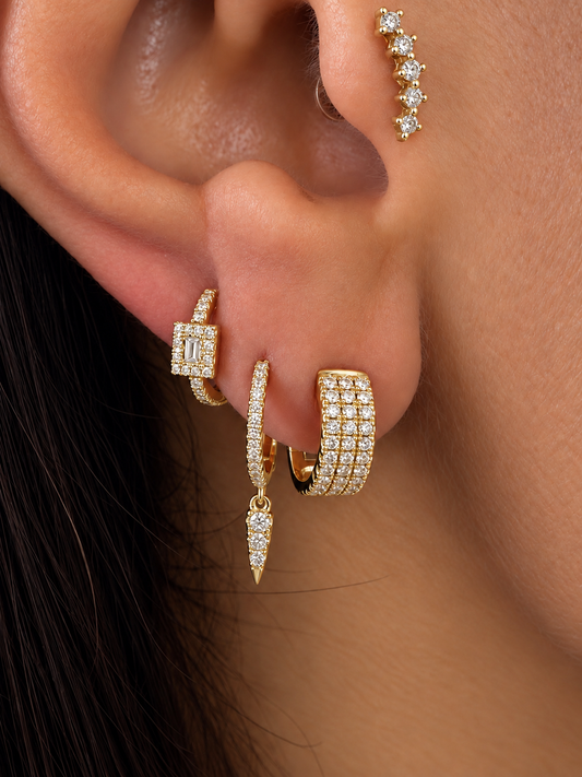 14k Yellow Gold Diamond Spike Huggie Earrings .20ctw