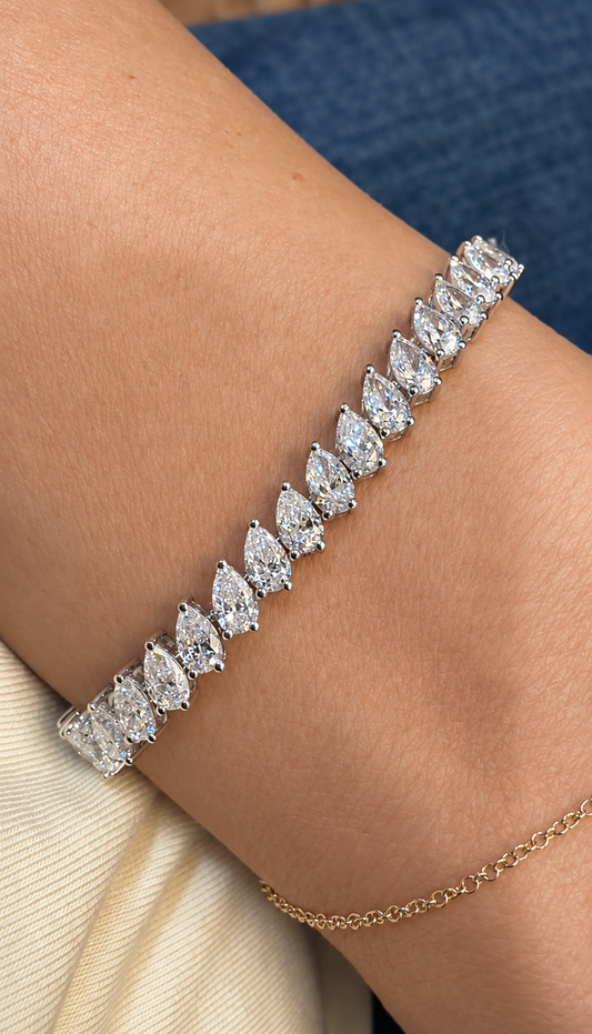 14k White Gold Lab Grown Pear Diamond Slanted Tennis Bracelet 9.50ctw