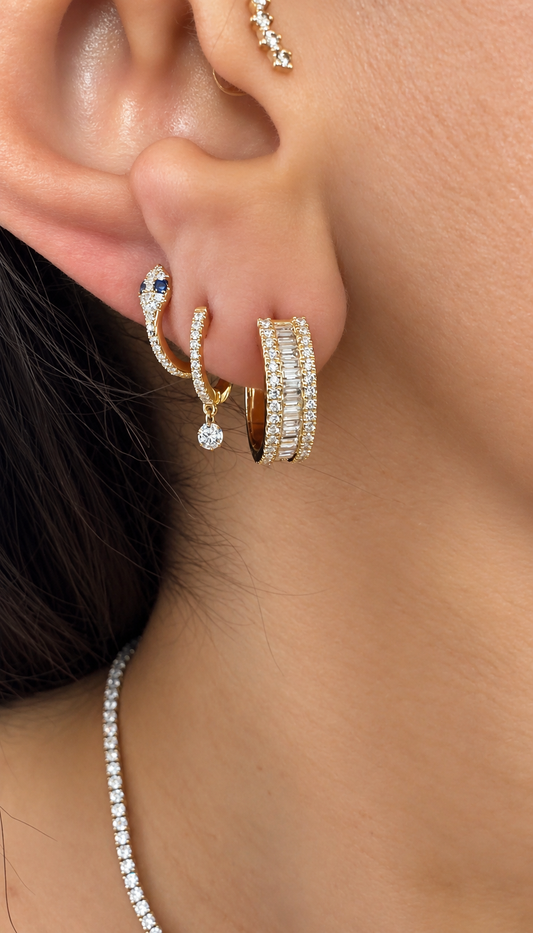 14k Yellow Gold 10mm Floating Dangling Diamond Huggie Earrings .30ctw