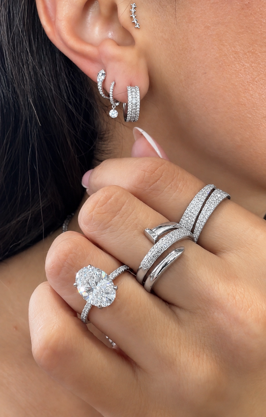 14k White Gold Pave Diamond Triangle Wrap Ring .40ctw