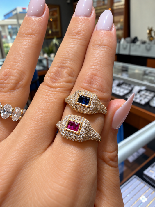 14k Yellow Gold Ruby Diamond Signet Ring .65ctw