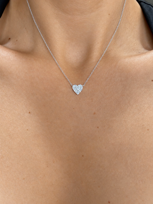 14k White Gold 9mm Heart Diamond Necklace .15ctw