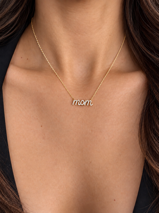 14k Yellow Gold Lowercase Script Mom Diamond Necklace .15ctw