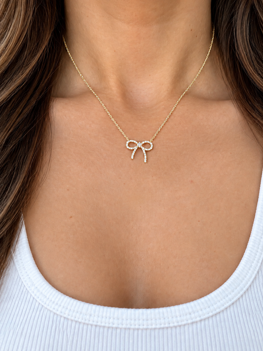 14k Yellow Gold Bow Diamond Necklace