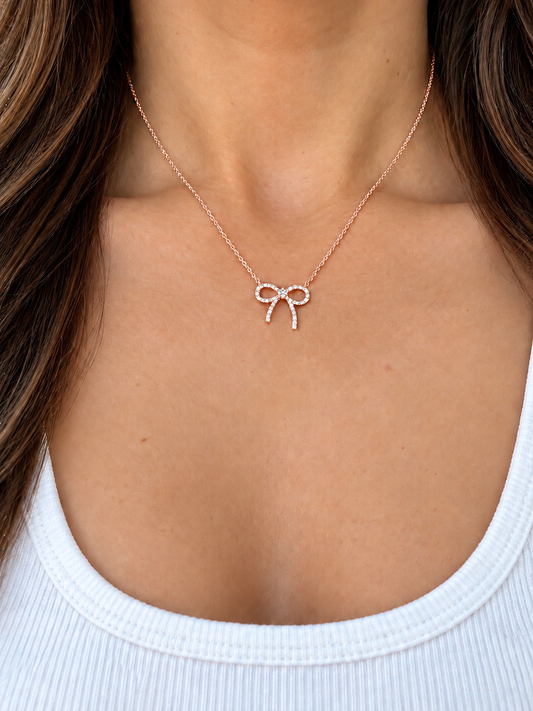 14k Rose Gold Bow Diamond Necklace