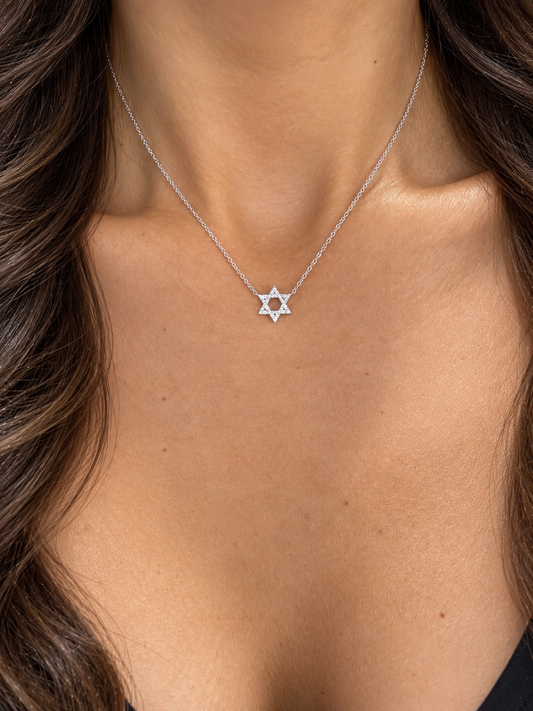 14k White Gold Star of David Diamond Necklace 10mm
