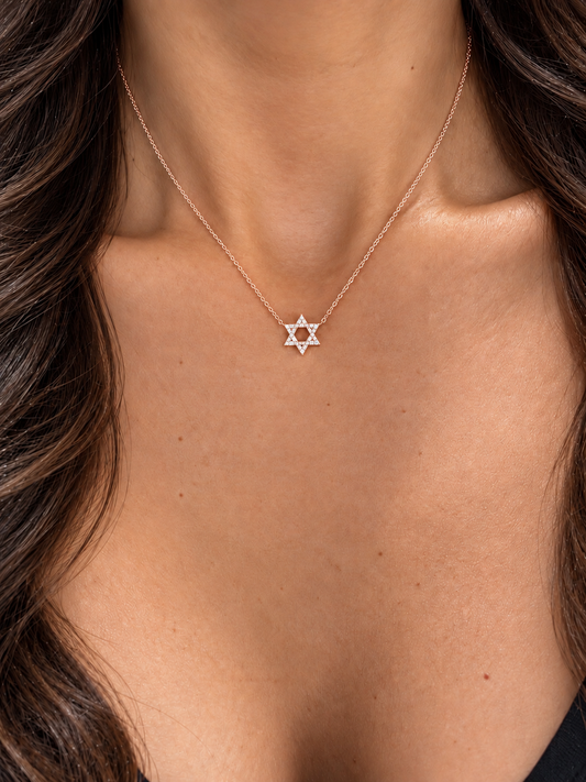14k Rose Gold Star of David Diamond Necklace 10mm
