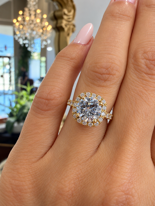 18k Yellow Gold 1.52ct Natural Round Diamond Halo Engagement Ring