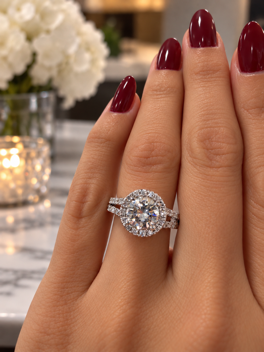 14k White Gold 1.23ct Natural Round Diamond Halo Engagement Ring