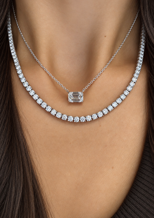 14k White Gold 1.50ct Lab Grown Emerald Diamond Solitaire Necklace