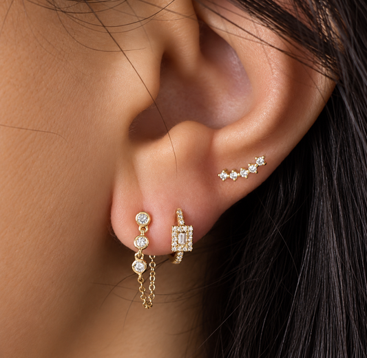 14k Yellow Gold Arc Diamond Stud Earrings .15ctw