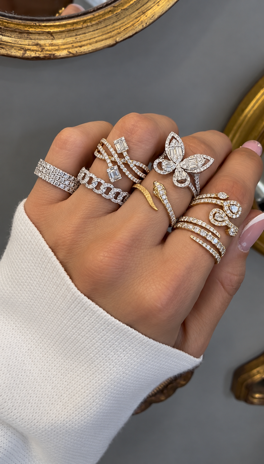 14k White Gold Cuban Link Diamond Ring .55ctw