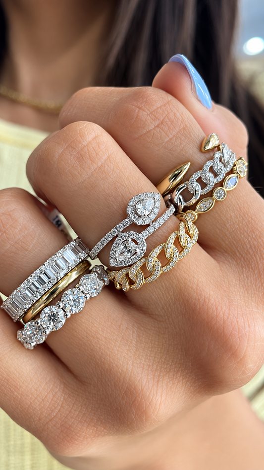 14k White Gold Cuban Link Diamond Ring