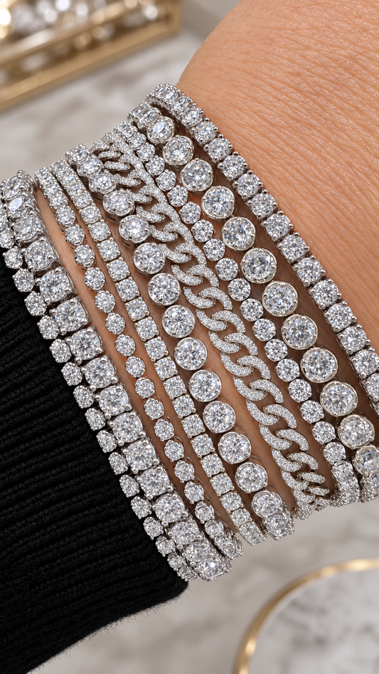 14k White Gold Eternity Diamond Cuban Link Bracelet 1.10ctw