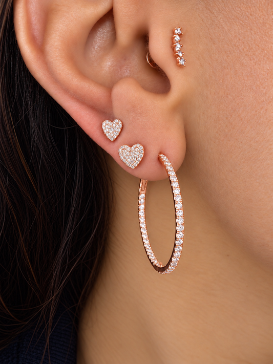 14k Rose Gold 27mm Inside Out Diamond Hoop Earrings 1.00ctw