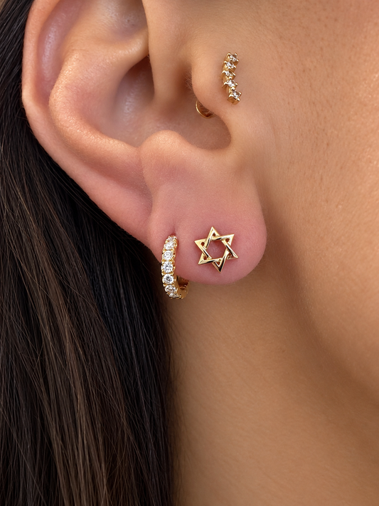 14k Yellow Solid Gold Mini Star of David Stud Earrings