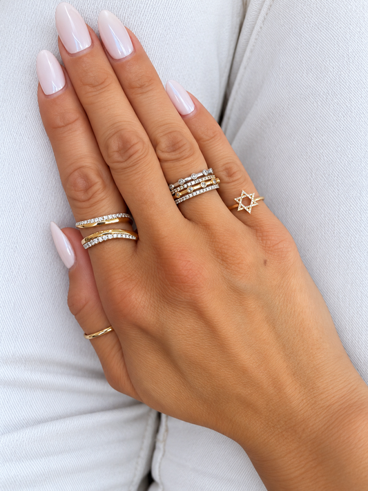 14k Yellow Gold Star of David Diamond Ring