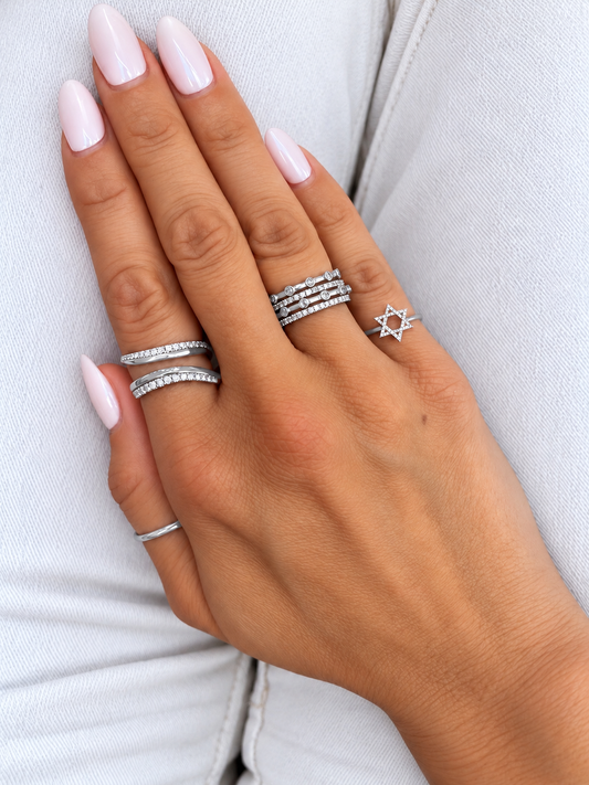 14k White Gold Star of David Diamond Ring