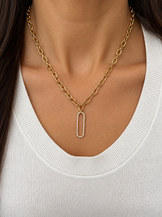 14k Yellow Gold Diamond Paperclip Link Necklace .15ctw