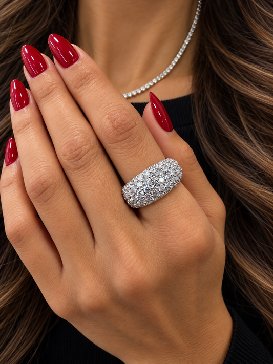 14k White Gold Wide Diamond Dome Ring 2.50ctw