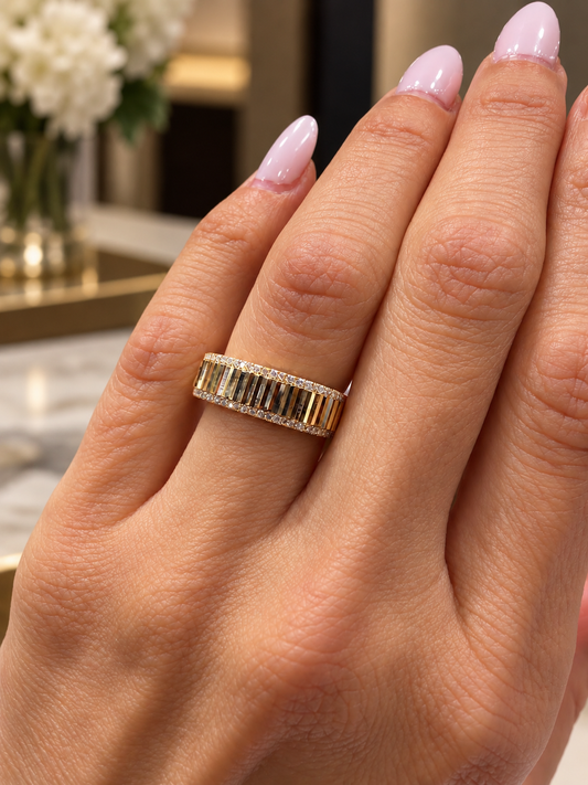 14k Yellow Gold Fluted Diamond Border Ring .15ctw