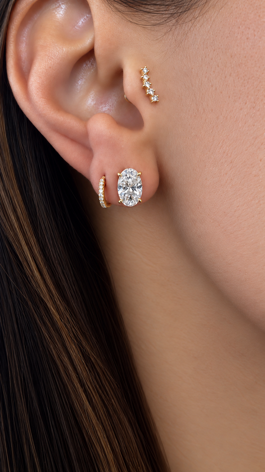 14k Yellow Gold Lab Grown Oval Diamond Stud Earrings 3.00ctw
