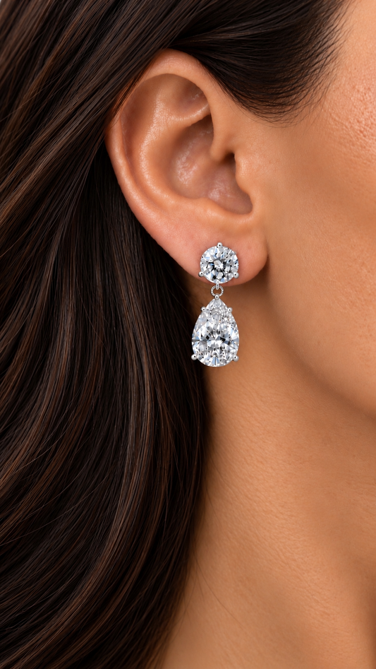 14k White Gold Lab Grown Round & Pear Multi Shape Diamond Earrings 7.00ctw