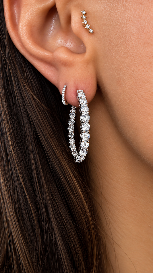 14k White Gold Lab Diamond Inside Out Hoop Earrings 5.00ctw