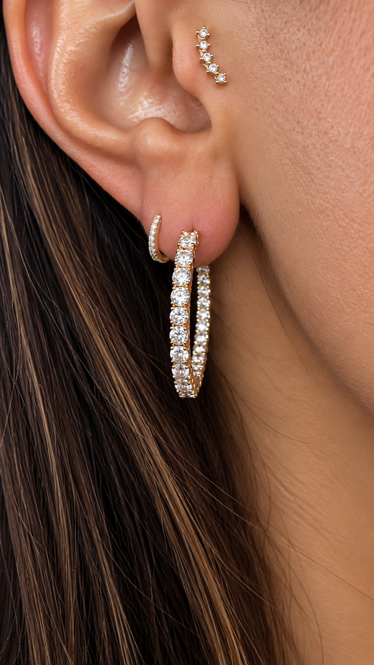 14k Yellow Gold Lab Diamond Inside Out Round Hoop Earrings 2.00ctw