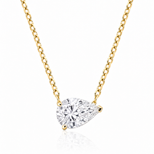 14k Yellow Gold 2.50ct Lab Grown Pear Diamond Asymmetric Solitaire Necklace