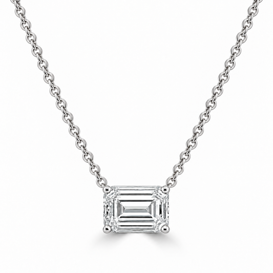 14k White Gold 1.50ct Lab Grown Emerald Diamond Solitaire Necklace