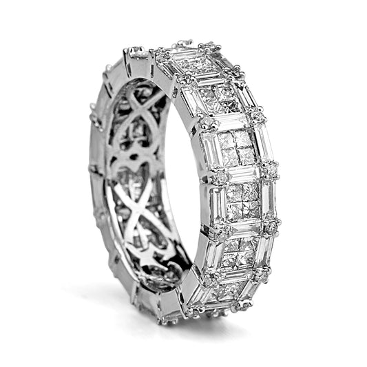 18k White Gold Multi Shape Diamond Eternity Band 3.10ctw