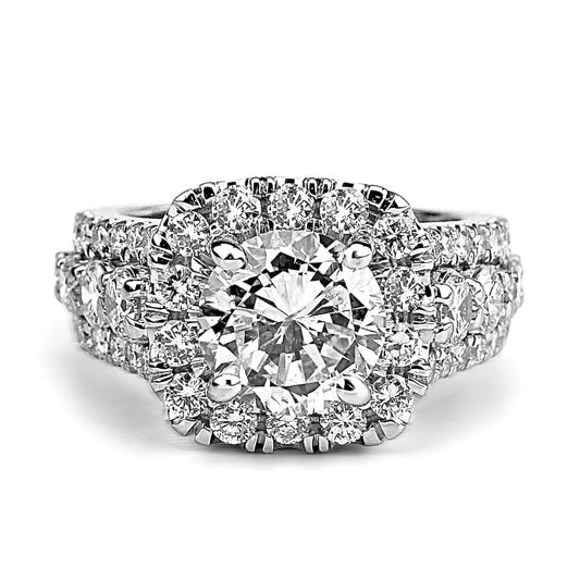 18k White Gold 1.92ct Round Diamond Halo Engagement Ring