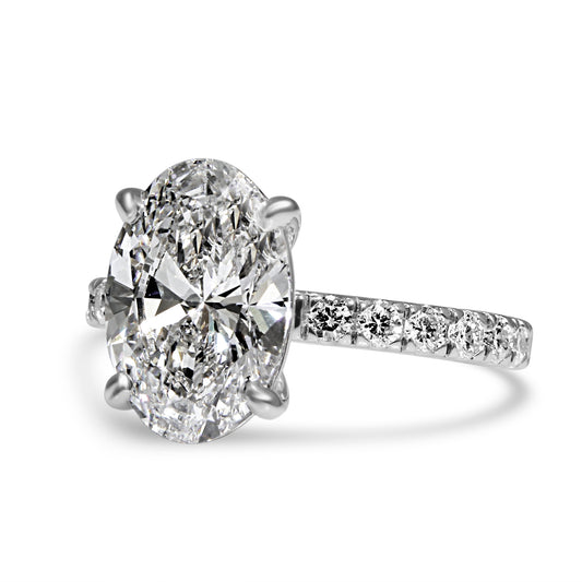14k White Gold 2.50ct Lab Grown Oval Diamond Band Engagement Ring