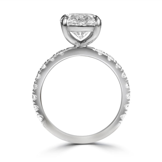 14k White Gold 2.50ct Lab Grown Oval Diamond Band Engagement Ring