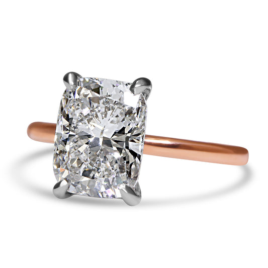 14k Rose Gold 3.00ct Lab Grown Elongated Cushion Diamond Solitaire Engagement Ring