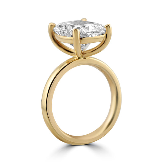 14k Yellow Gold 4.20ct Lab Grown Elongated Cushion Diamond Solitaire Engagement Ring