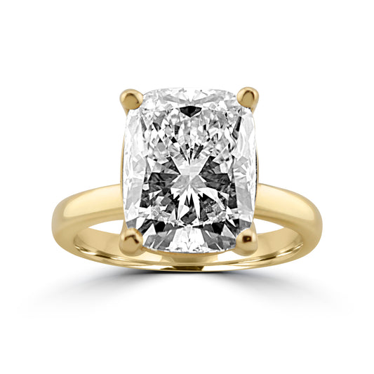 14k Yellow Gold 4.20ct Lab Grown Elongated Cushion Diamond Solitaire Engagement Ring