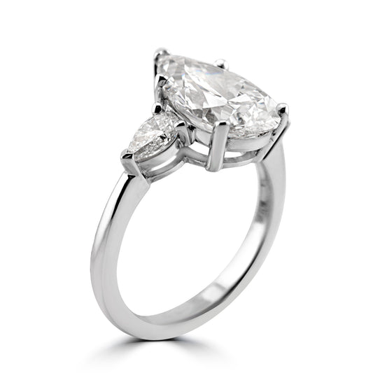 18k White Gold 4.30ctw Three Stone Lab Grown Pear Diamond Engagement Ring