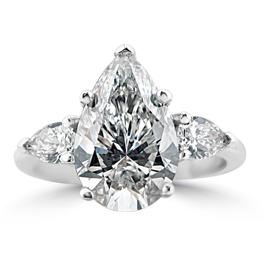18k White Gold 4.30ctw Three Stone Lab Grown Pear Diamond Engagement Ring