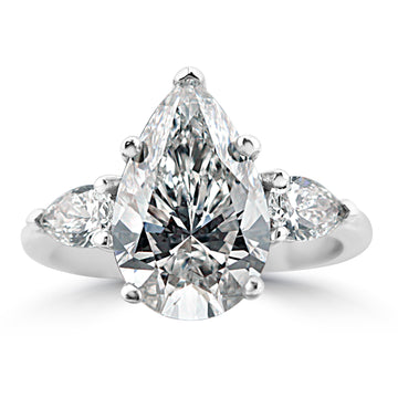 18k White Gold 4.30ctw Three Stone Lab Grown Pear Diamond Engagement Ring