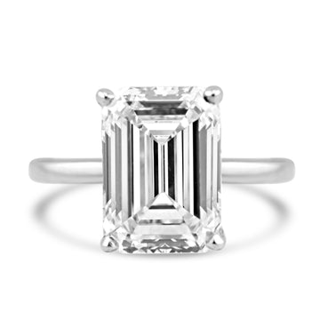 14k White Gold 5.59ct Lab Grown Emerald Diamond Solitaire Engagement Ring