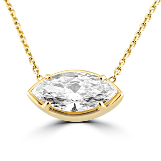 14k Yellow Gold 3.00ct Lab Grown Marquise Diamond Bezel Necklace