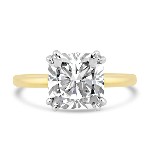 14k Yellow Gold 3.50ct Lab Grown Cushion Diamond Solitaire Engagement Ring