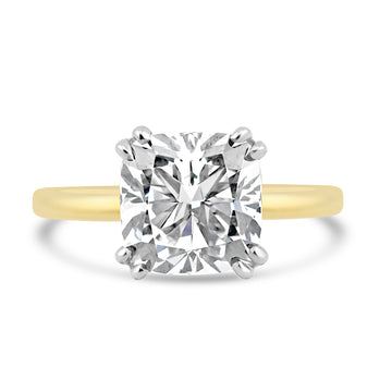 14k Yellow Gold 3.50ct Lab Grown Cushion Diamond Solitaire Engagement Ring